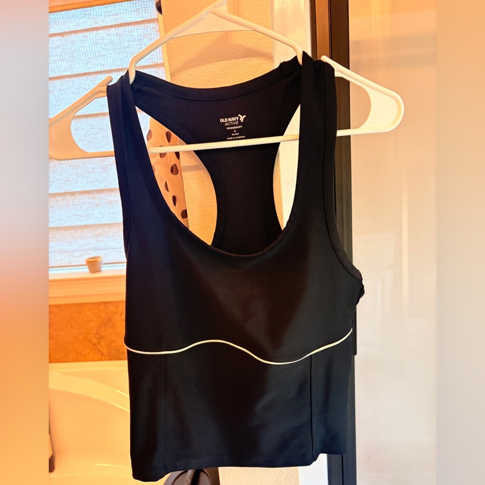 Old Navy Black Active Racerback Tank with White Logo